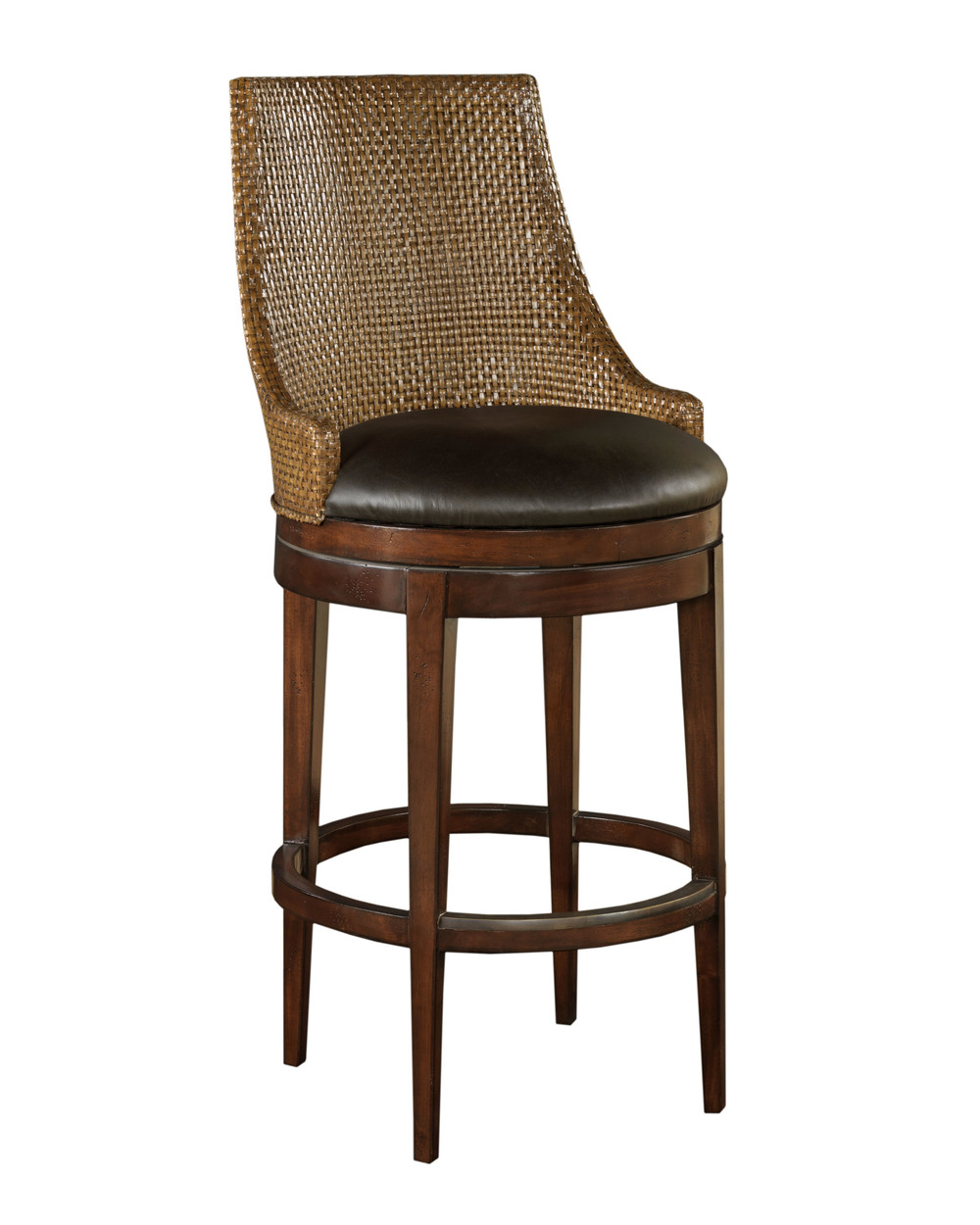 Woven Leather Swivel Bar Stool by Woodbridge Furniture Company