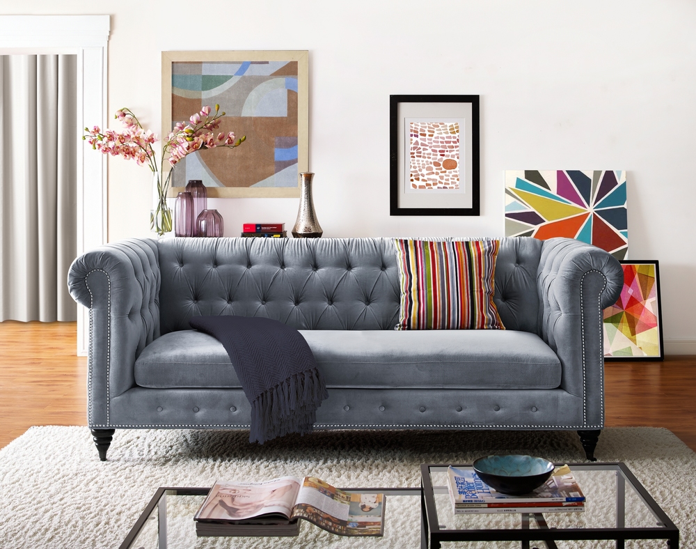 Hanny Grey Velvet Sofa by TOV Furniture | Furnitureland South | The