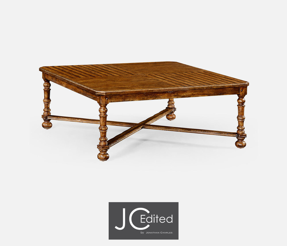 Country Walnut Large Square Parquet Coffee Table by Jonathan Charles ...